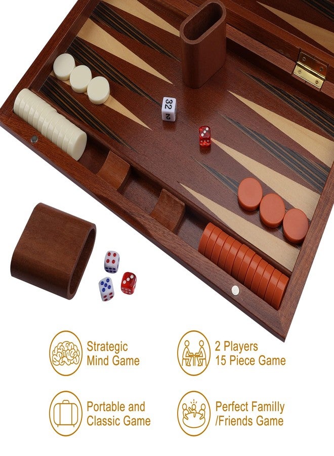 Offelec Wooden Backgammon Set, 15 inch Folding Backgammon Board Game with 32 Pieces | Portable Travel Strategy Game for Adults & Kids | Complete Backgammon Set in Wood Case for Family Game Nights & Gifts - Image 4